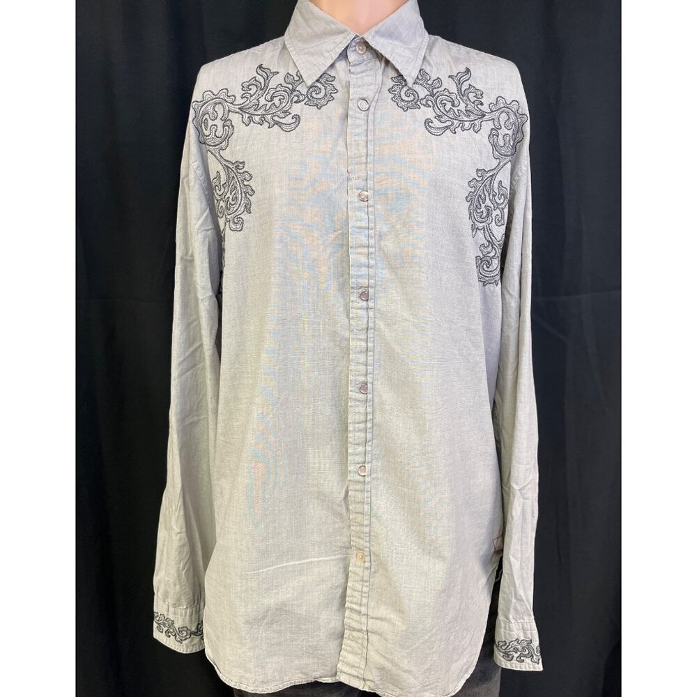 Guess Vintage Men's Grey Western Shirt/Pearl Snaps Sz L SKU 5064
